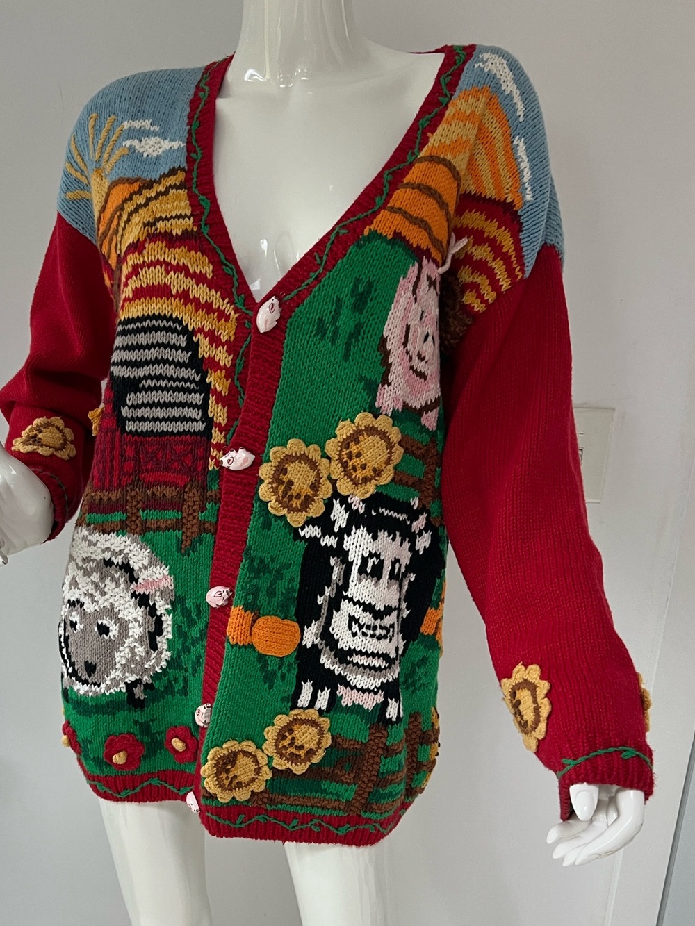 Eagle’s Eye Collection Hand knit Boho Funky Women’s cardigan sweater  Medium